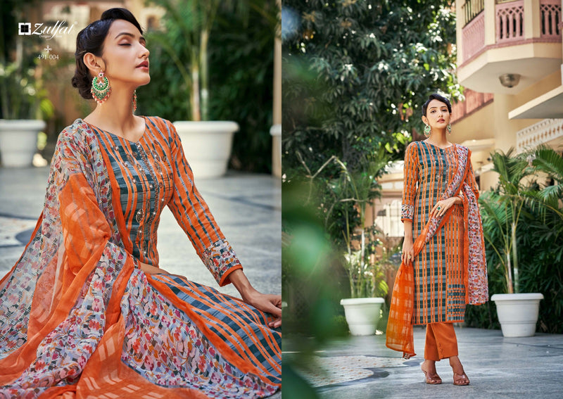 Zulfat Designer Suits Adaa Pure Jam Cotton Exclusive Designer Print Heavy Embroidery Swarovski Work Printed Designer Salwar Suit