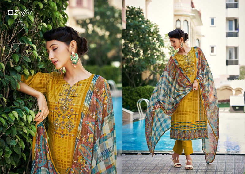 Zulfat Designer Suits Adaa Pure Jam Cotton Exclusive Designer Print Heavy Embroidery Swarovski Work Printed Designer Salwar Suit