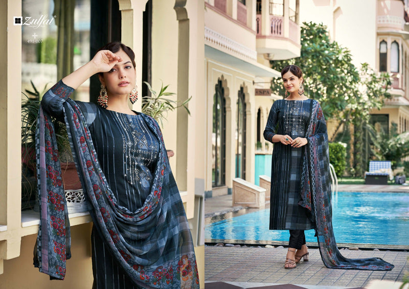 Zulfat Designer Suits Adaa Pure Jam Cotton Exclusive Designer Print Heavy Embroidery Swarovski Work Printed Designer Salwar Suit