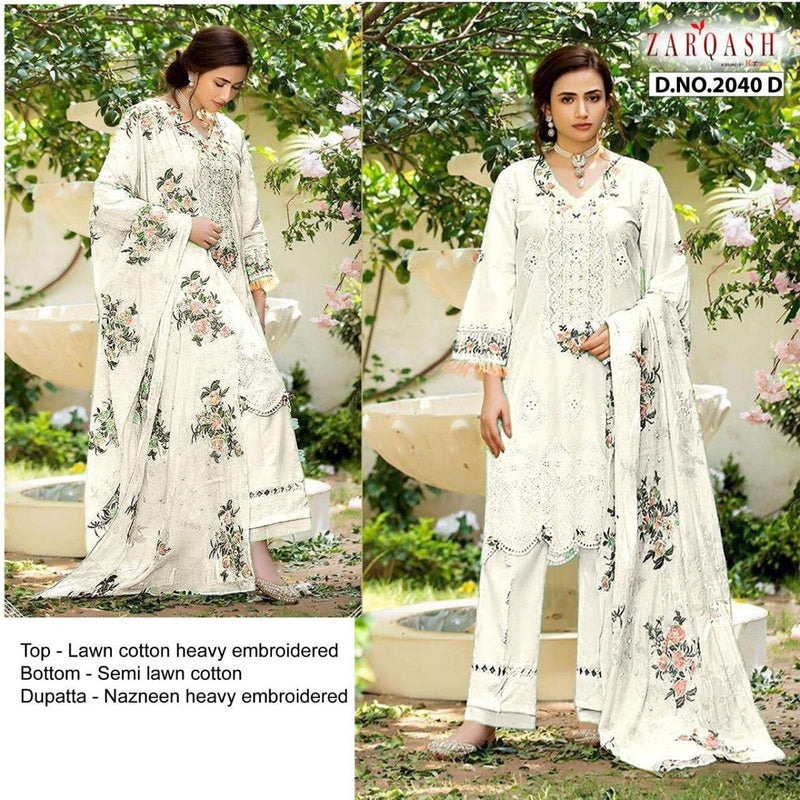 Zarqash Adan Rose Lawn Cotton Embroidered Pakistani Style Wedding Wear Salwar Suits