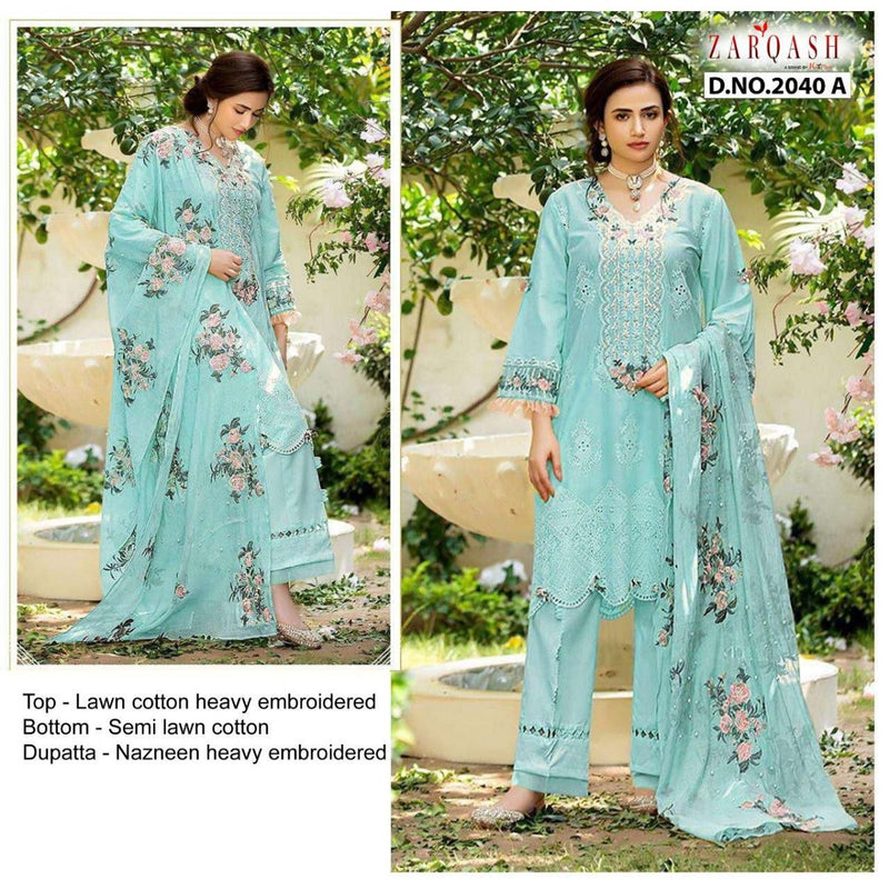 Zarqash Adan Rose Lawn Cotton Embroidered Pakistani Style Wedding Wear Salwar Suits