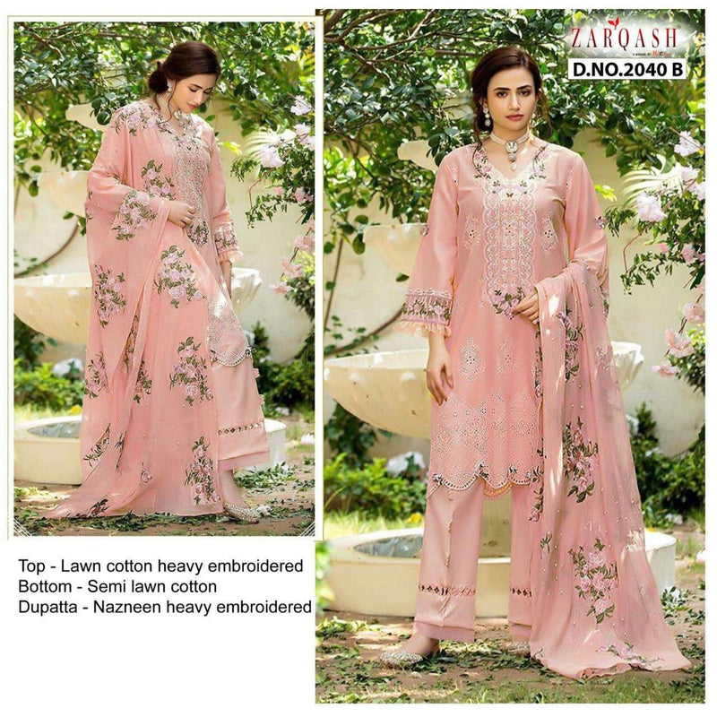 Zarqash Adan Rose Lawn Cotton Embroidered Pakistani Style Wedding Wear Salwar Suits