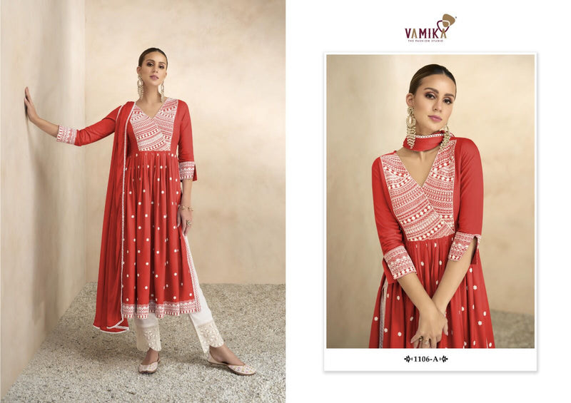Vamika Aadhira Vol 4 Rayon Viscos Fabric Heavy Embroidery Designer Nayra Cut Kurti