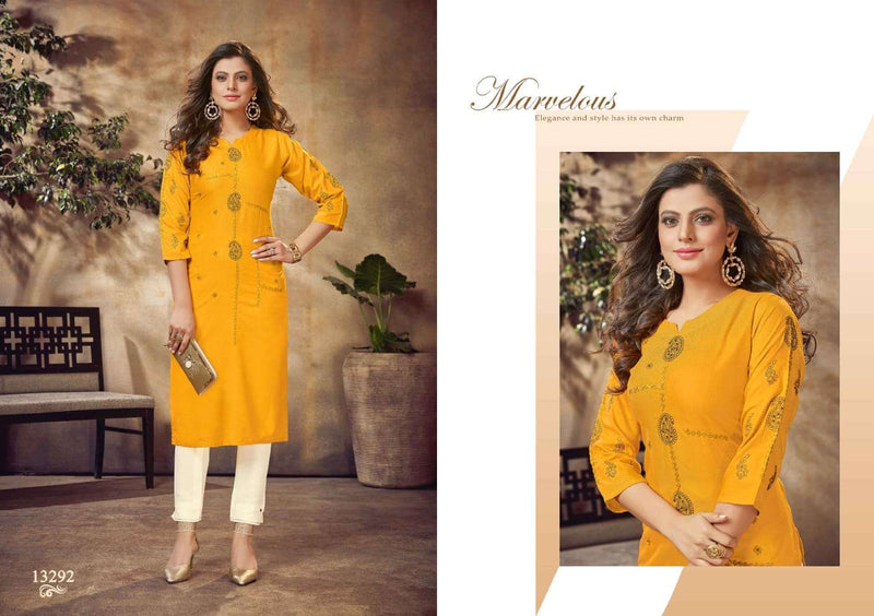 Kalaroop Kajree Fashion Adhira Rayon Fancy Embroidered Office Wear Kurtis