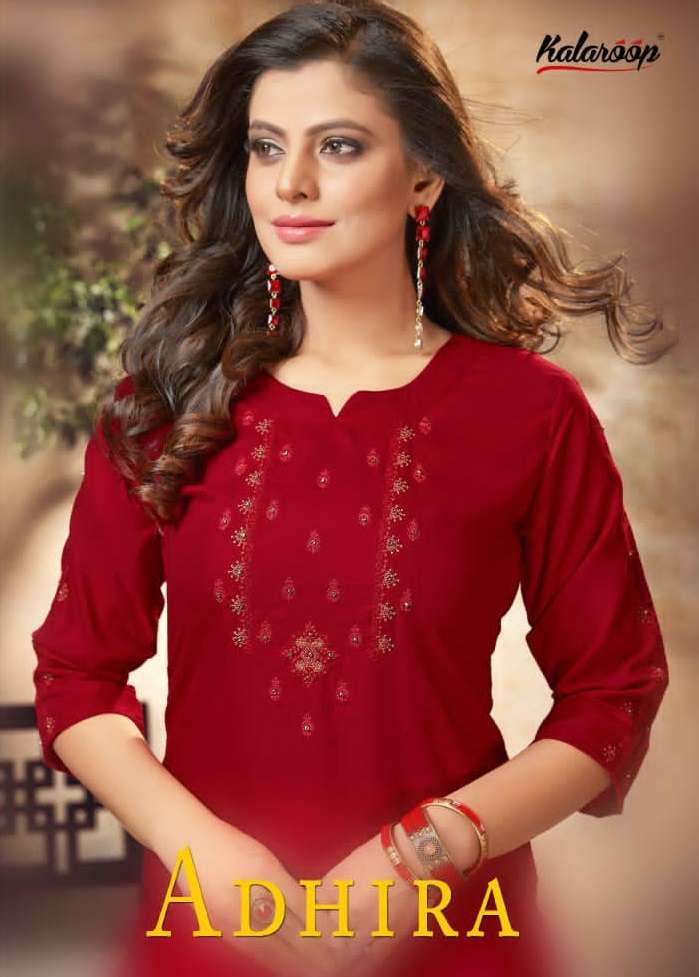 Kalaroop Kajree Fashion Adhira Rayon Fancy Embroidered Office Wear Kurtis