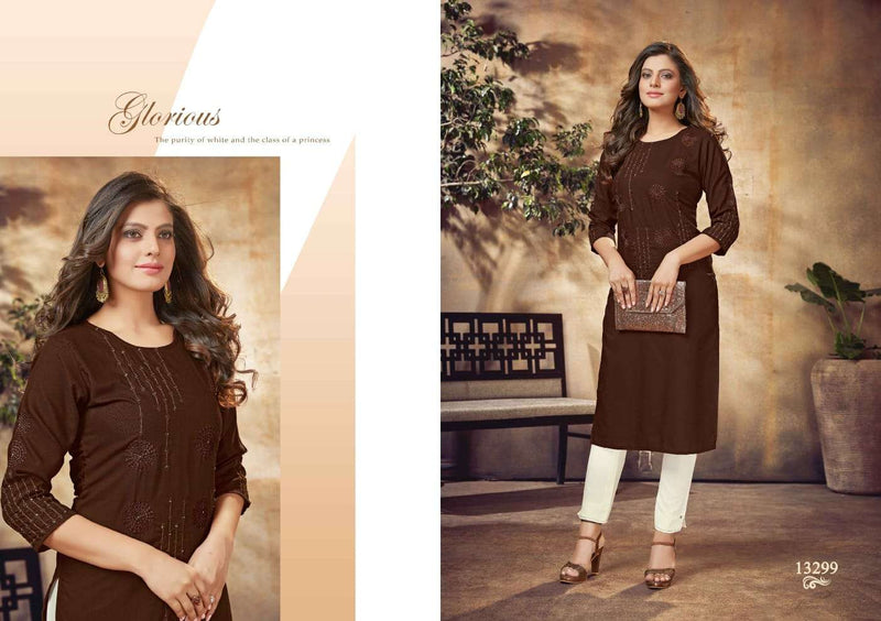 Kalaroop Kajree Fashion Adhira Rayon Fancy Embroidered Office Wear Kurtis