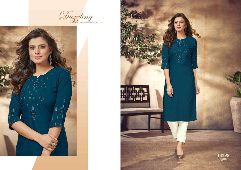 Kalaroop Kajree Fashion Adhira Rayon Fancy Embroidered Office Wear Kurtis