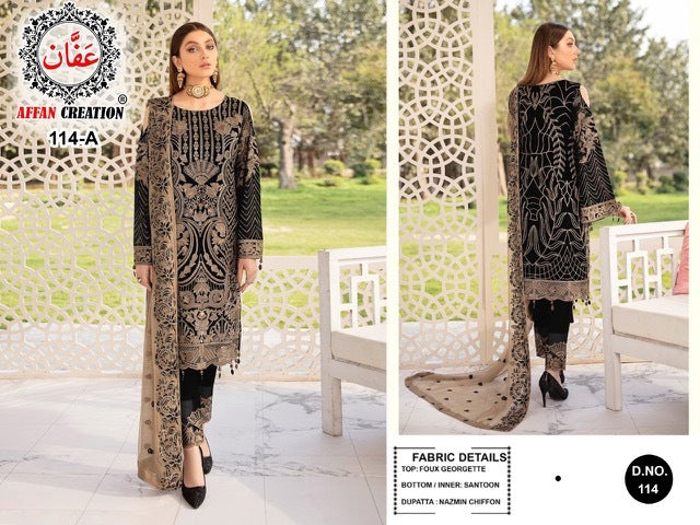 Affan Creation 114 Fox Georgette Pakistani Style Designer  Salwar Kameez With Heavy Embroidery