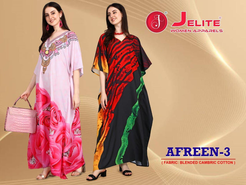 Jelite Jisha Kaftan Afreen Vol 3 Polyester Crepe Digital Printed Party Wear Kaftan Style Kurtis