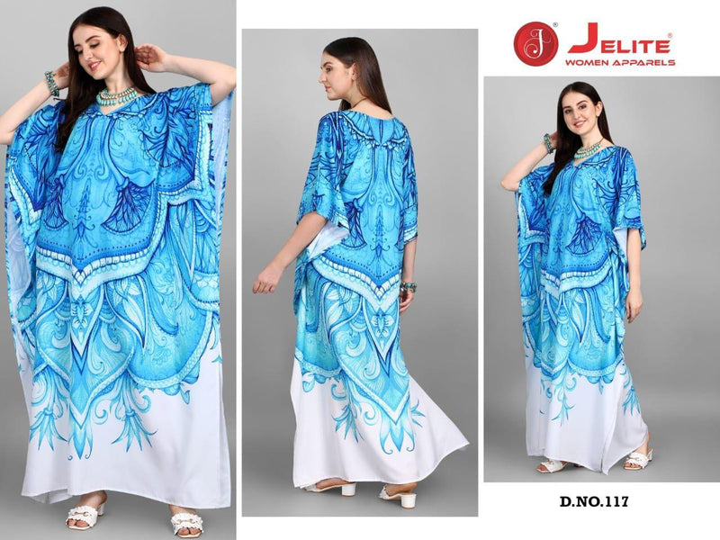 Jelite Jisha Kaftan Afreen Vol 3 Polyester Crepe Digital Printed Party Wear Kaftan Style Kurtis