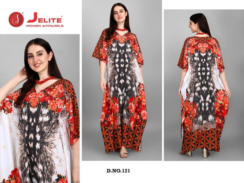 Jelite Jisha Kaftan Afreen Vol 3 Polyester Crepe Digital Printed Party Wear Kaftan Style Kurtis