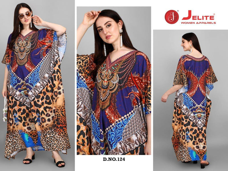 Jelite Jisha Kaftan Afreen Vol 3 Polyester Crepe Digital Printed Party Wear Kaftan Style Kurtis