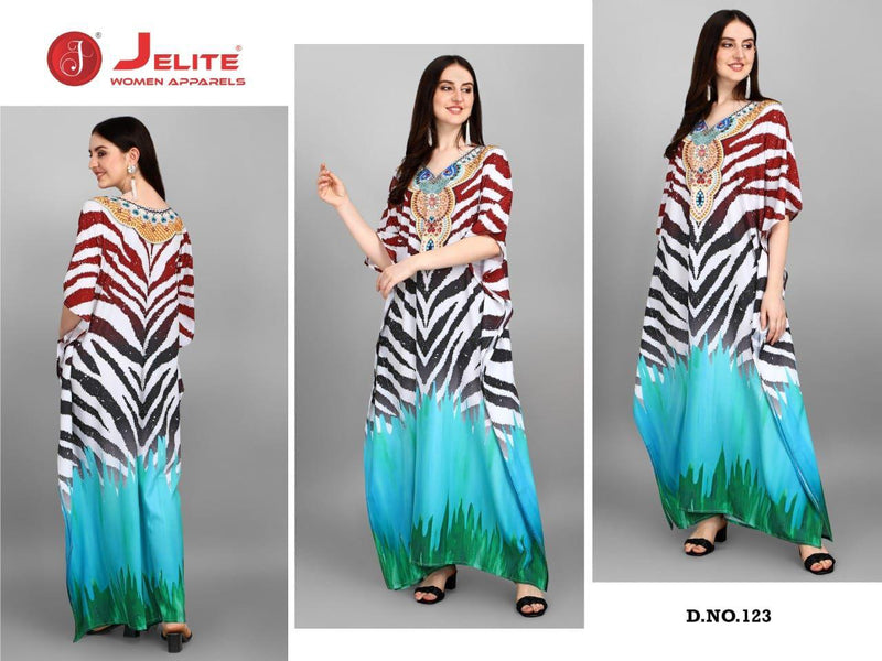 Jelite Jisha Kaftan Afreen Vol 3 Polyester Crepe Digital Printed Party Wear Kaftan Style Kurtis