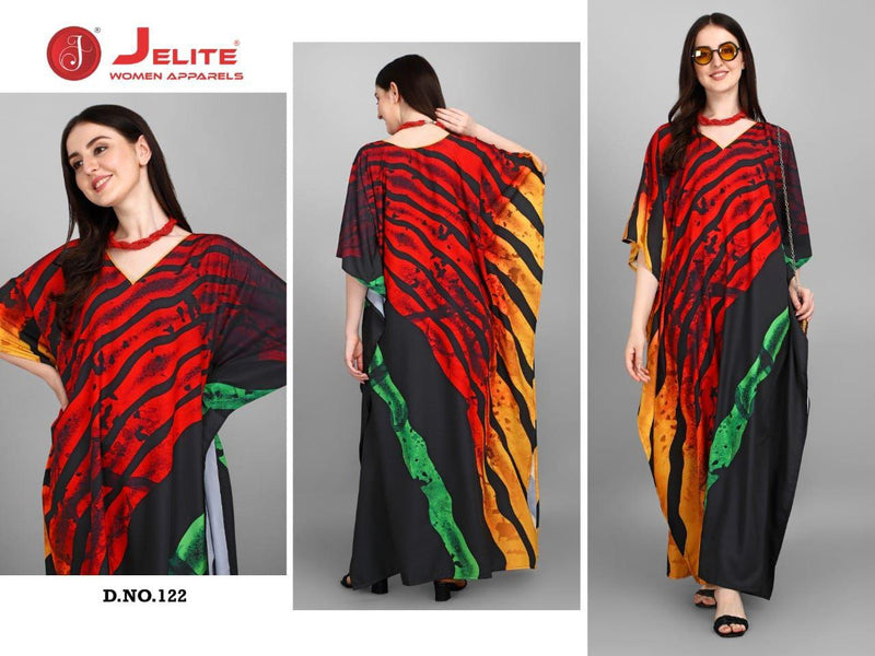 Jelite Jisha Kaftan Afreen Vol 3 Polyester Crepe Digital Printed Party Wear Kaftan Style Kurtis