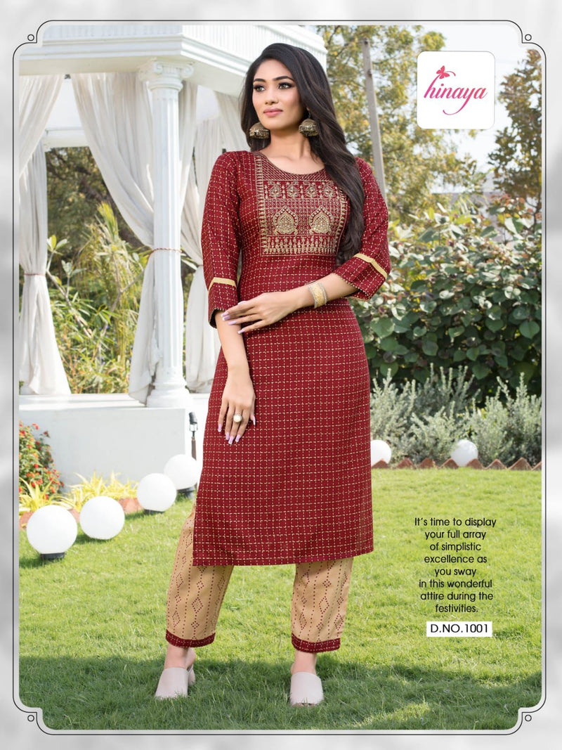 Hinaya Aishwarya Vol 7 Rayon Fancy Party Wear Kurtis With Bottom