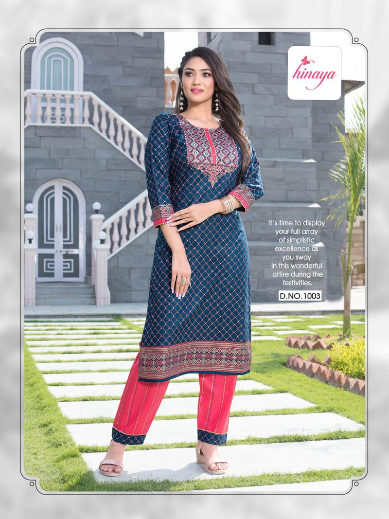 Hinaya Aishwarya Vol 7 Rayon Fancy Party Wear Kurtis With Bottom