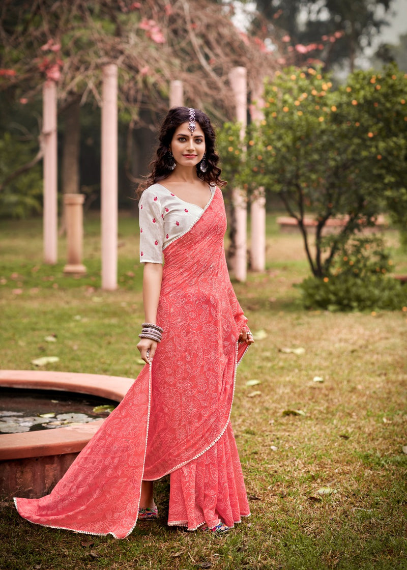 Kashvi Creation Akansha Georgette Printed Beautiful Party Wear Sarees
