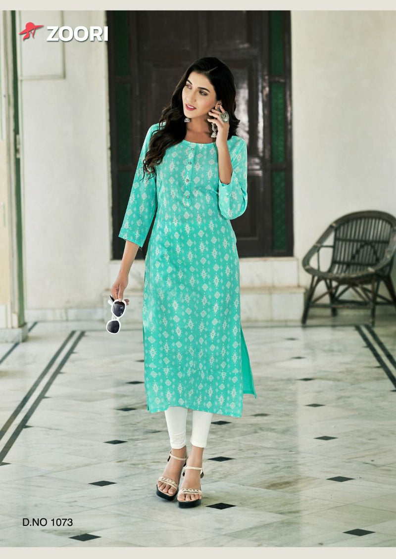 Zoori Akshara Vol 12 Rayon Fancy Stylish Casual Wear Kurtis With Bright Colors