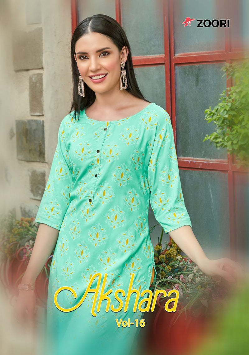 Zoori Akshara Vol 16 Rayon Fancy Printed Casual Office Wear Kurtis