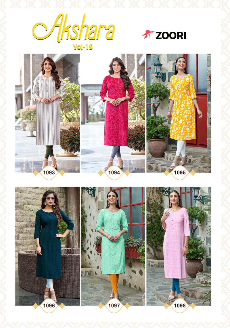 Zoori Akshara Vol 16 Rayon Fancy Printed Casual Office Wear Kurtis