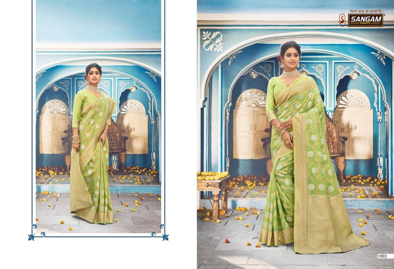 Sangam Print Akshita Linen Fancy Stylish Beautiful Party Wear Sarees