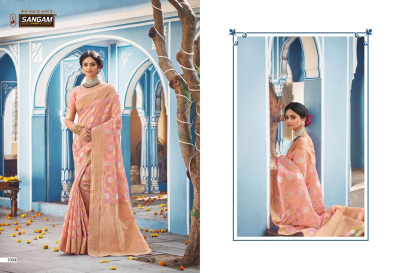 Sangam Print Akshita Linen Fancy Stylish Beautiful Party Wear Sarees