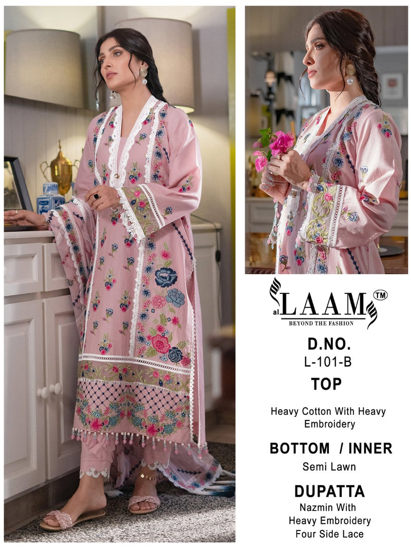 AL Laam  L 101 A B C Cotton Heavy Embroidery Pakistani Style Salwar Suits