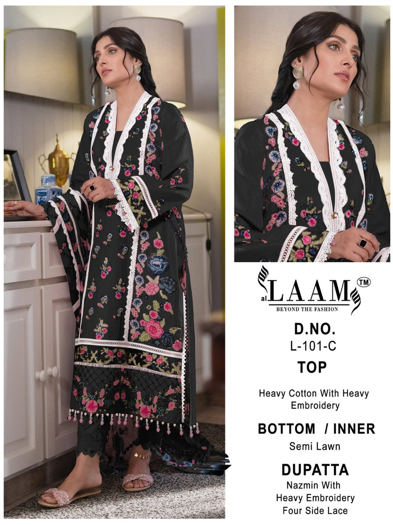 AL Laam  L 101 A B C Cotton Heavy Embroidery Pakistani Style Salwar Suits