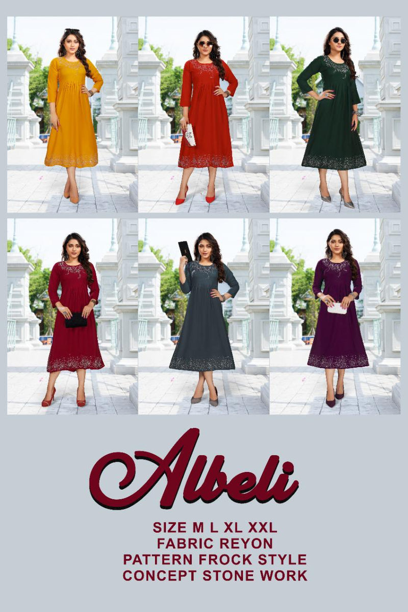 MF Albeli Rayon Fancy Designer Party Wear Kurtis