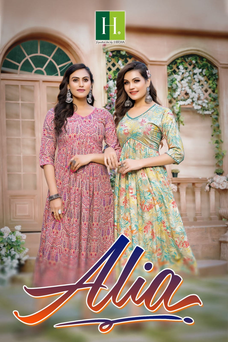 Hirwa Alia Heavy Rayon Foil Printed Designer Fancy Kurti