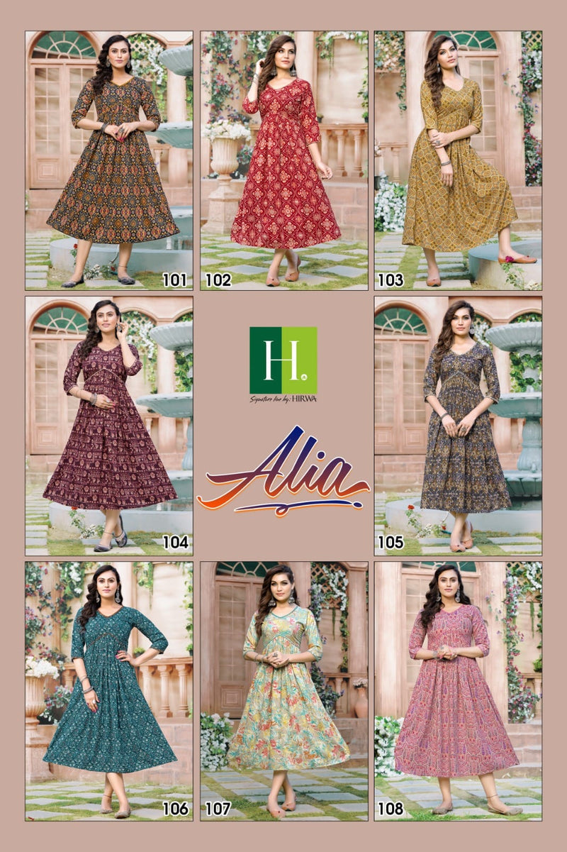 Hirwa Alia Heavy Rayon Foil Printed Designer Fancy Kurti