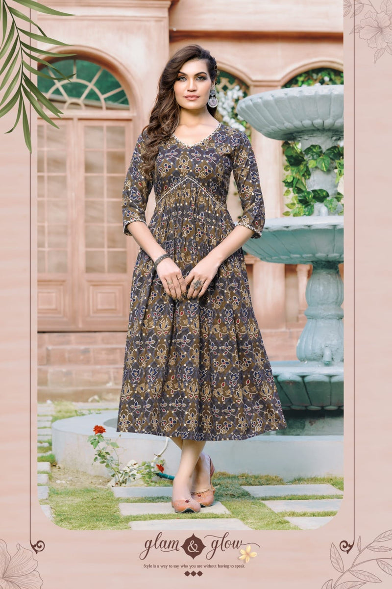 Hirwa Alia Heavy Rayon Foil Printed Designer Fancy Kurti