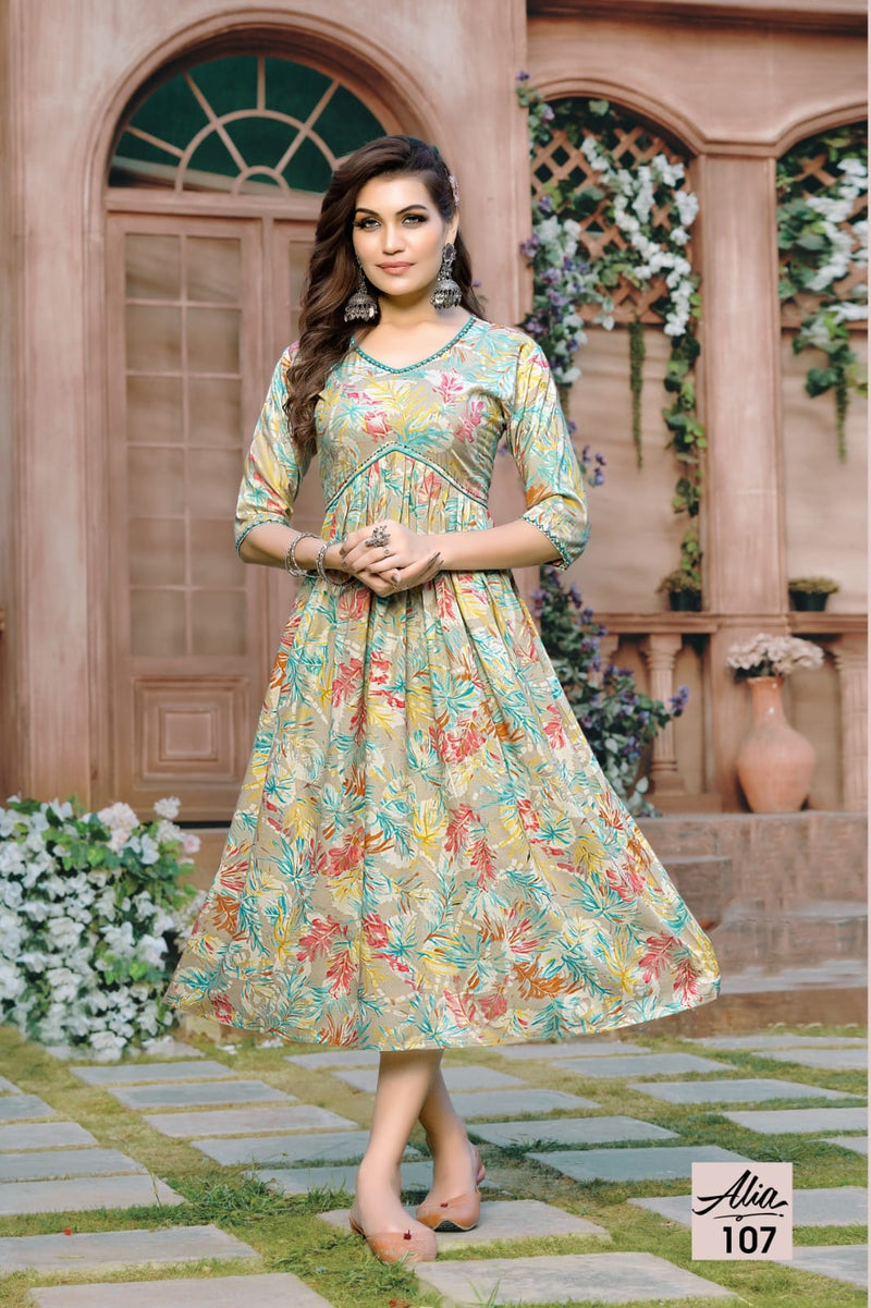 Hirwa Alia Heavy Rayon Foil Printed Designer Fancy Kurti