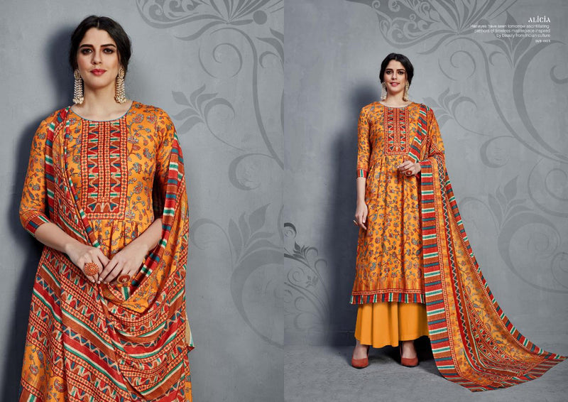 Sargam Prints Alicia Fabric With Digital Print Work Salwar Suit In Jam Silk