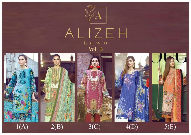 Alizeh Lawn Vol B Lawn Fancy Printed Pakistani Style Festive Wear Salwar Suits