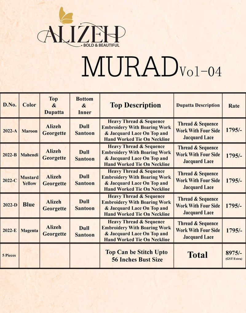 Alizeh Murad Vol 4 Georgette Fabrics Salwar Suit