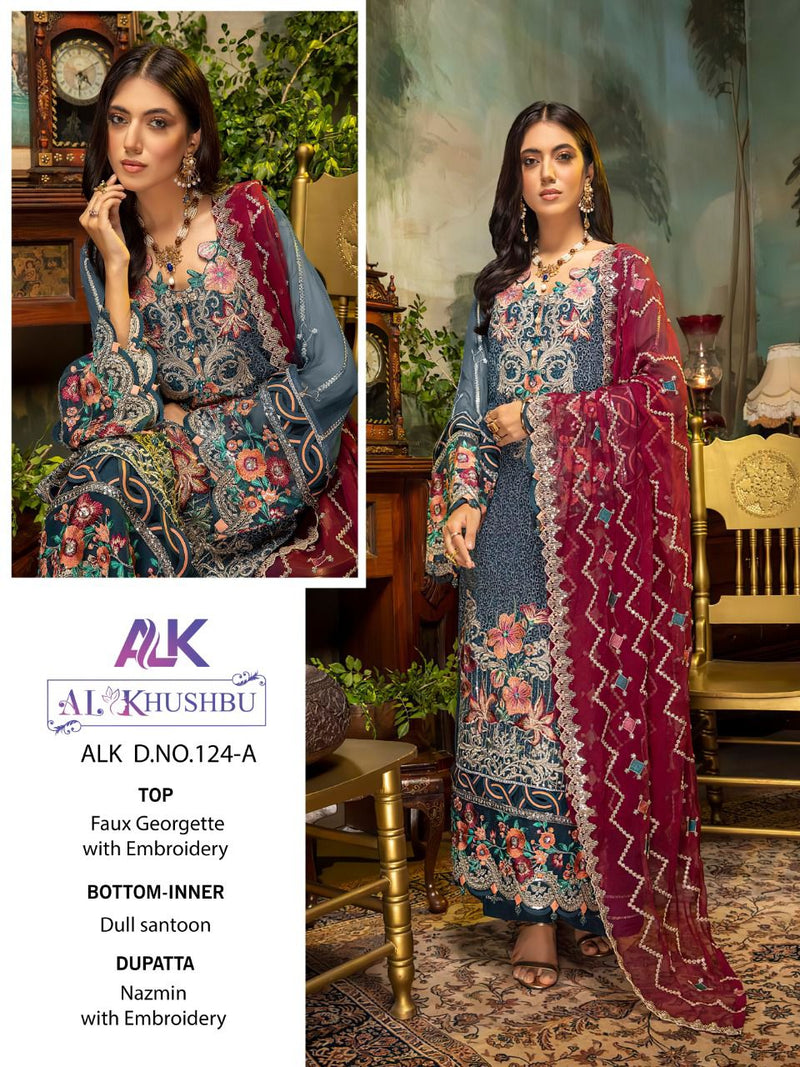 Al Khushbu Alk D No 124 Georgette Embroidered Pakistani Salwar Kameez