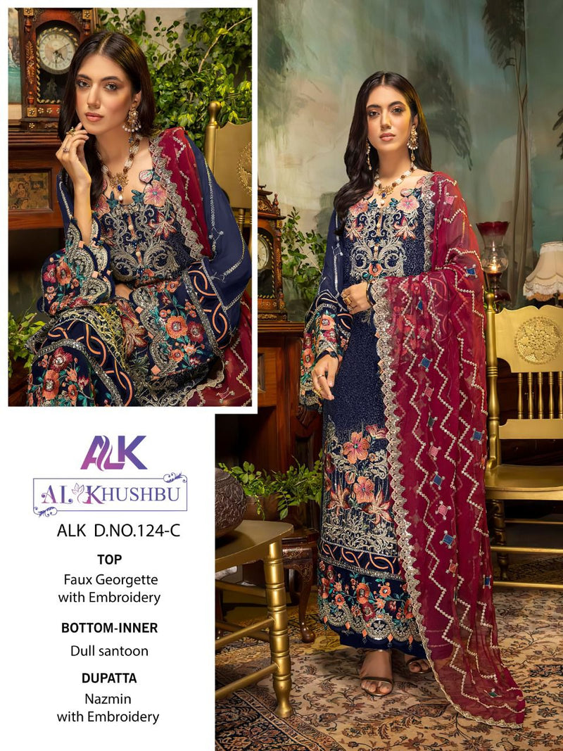 Al Khushbu Alk D No 124 Georgette Embroidered Pakistani Salwar Kameez