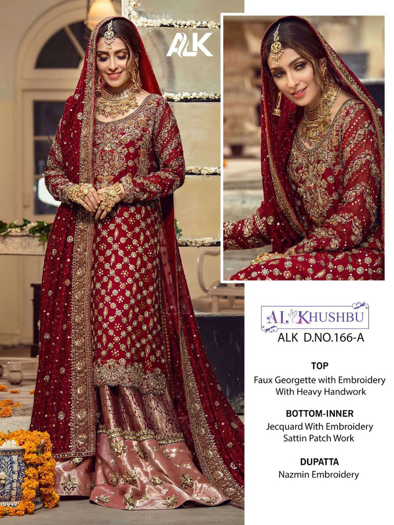Al Khushbu Alk D No 166 Fox Georgette Wedding Wear Salwar Kameez With Heavy Embroidery