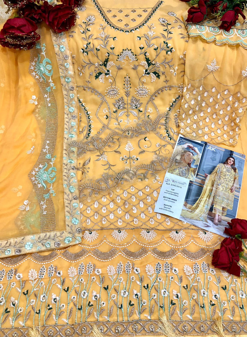 Al Khushbu Alk D No 2016 Georgette Designer Pakistani Style Embroidered Wedding Wear Salwar Suits