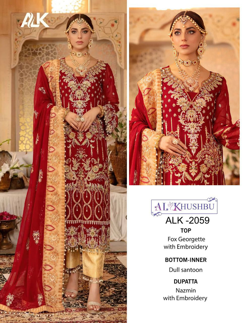 Al Khushbu Alk D No 2059 Georgette Pakistani Style Heavy Embroidered Wedding Wear Salwar Suits