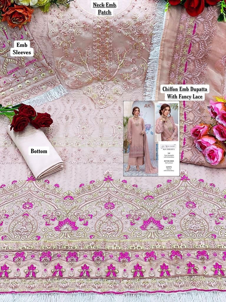 Al Khushbu Alk Dno 2015 Georgette Pakistani Style Party Wear Embroidered Salwar Suits
