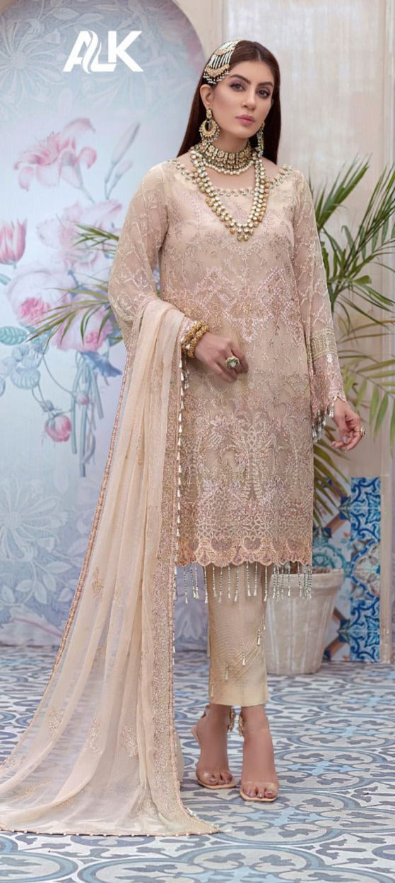 Al Khushbu Alk Dno 2019 Georgette Pakistani Style Heavy Embroidered Party Wear Salwar Suits