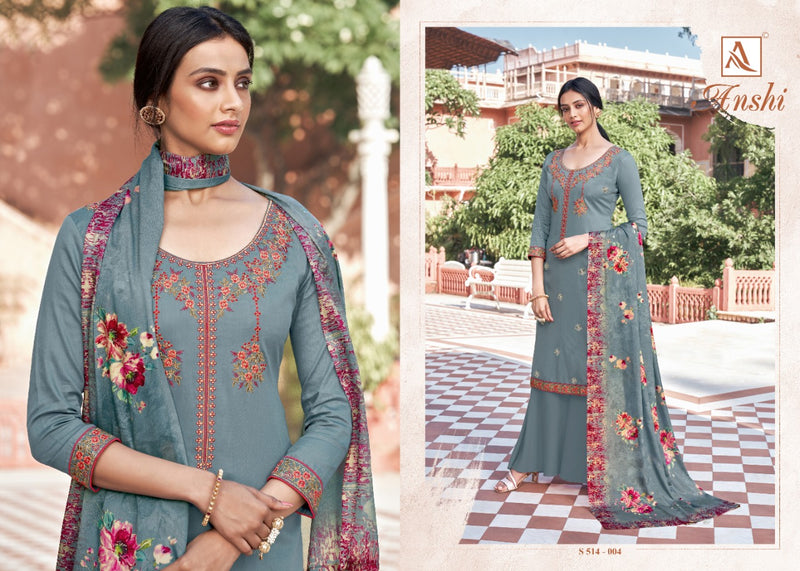 Alok Suit Anshi Pure With Fancy Embroidery Work Salwar Kameez In Jam Solid