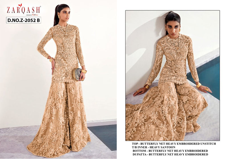 Zarqash Amalia Dn 2052 Butterfly Net With Heavy Embroidery Designer Sharara Salwar Suits