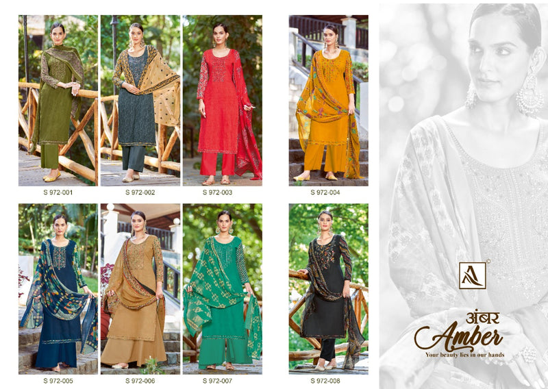 Alok Suits Amber Viscose Rayon Embroidered Party Wear Salwar Suits With Fancy Prints