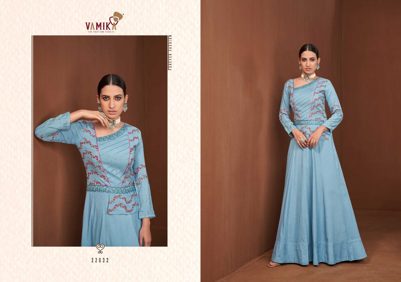 Vamika Fashion Amorina Vol 7 Muslin Silk Long Gown Style Fancy Party Wear Kurtis