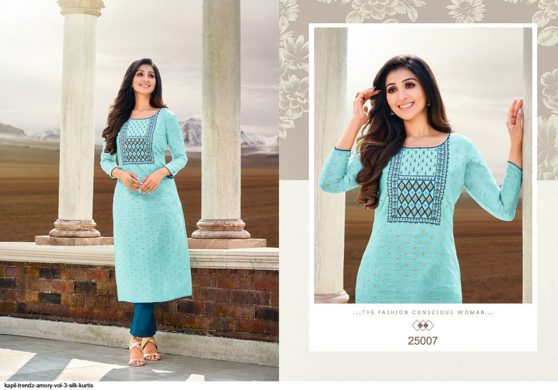 Kapil Trendz Amory Vol 3 Modal Silk Fancy Party Wear Kurtis With Embroidery Work