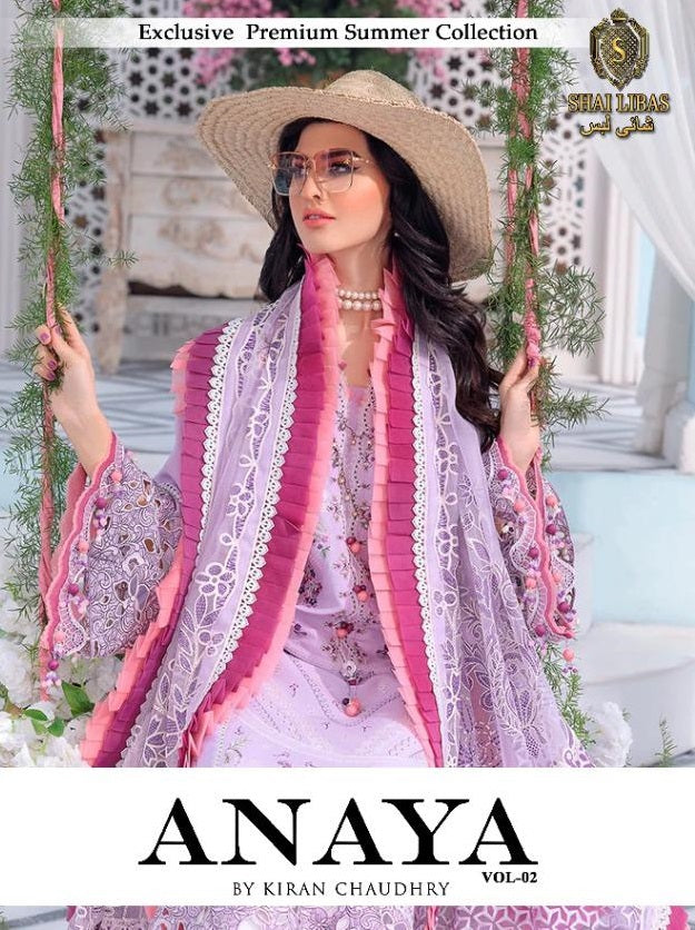 Shai Libaas Anaya Lawn Collection  Vol 2 Cambric Cotton Printed Pakistani Style Party Wear Salwar Suits With Embroidery Work