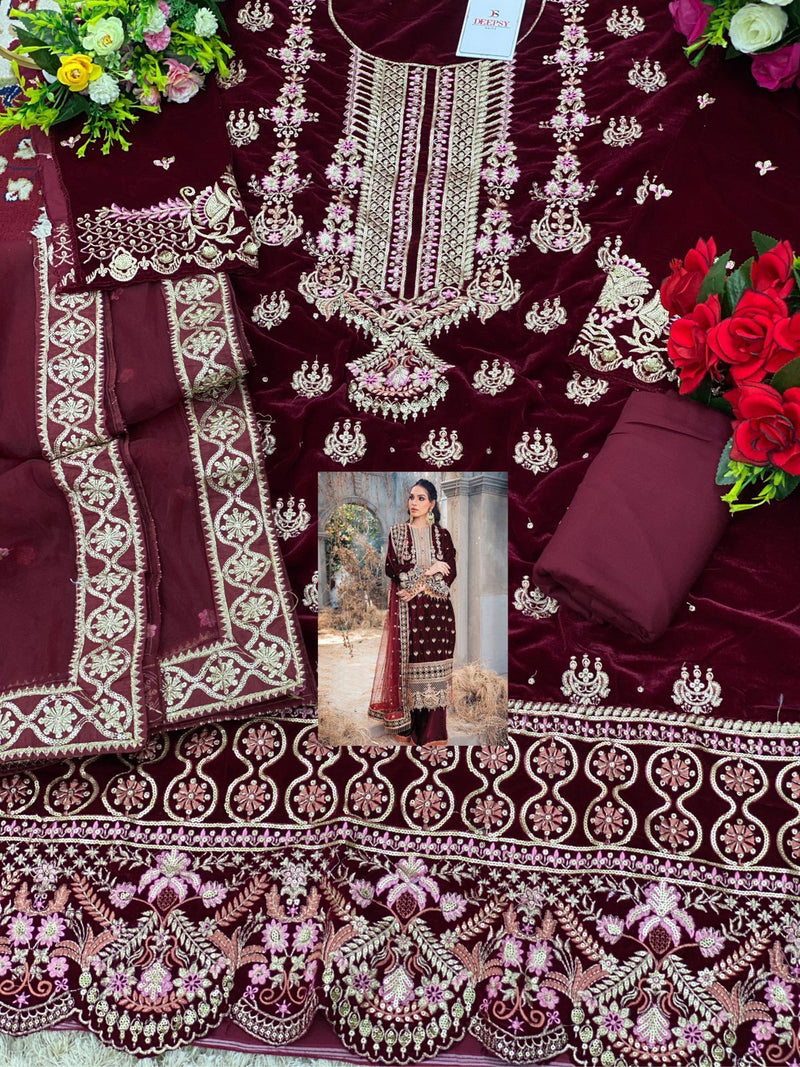 Deepsy Suit Anaya 22 Nx Velvet With Beautiful Heavy Embroidery Work Stylish Designer Wedding Wear Fancy Look Salwar Kameez